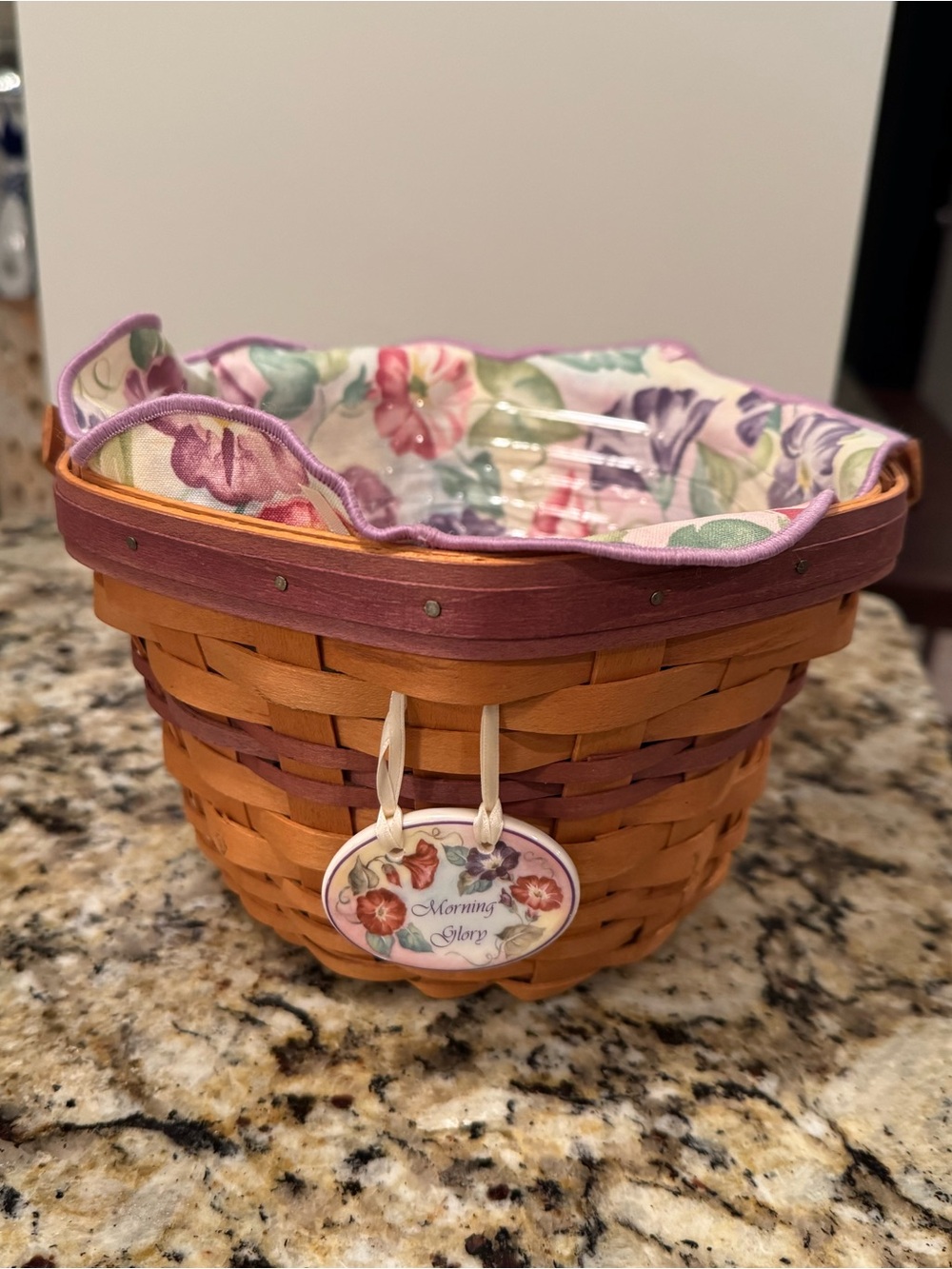 Longaberger - 2000 May Series Morning Glory Floral Lined Woven Basket